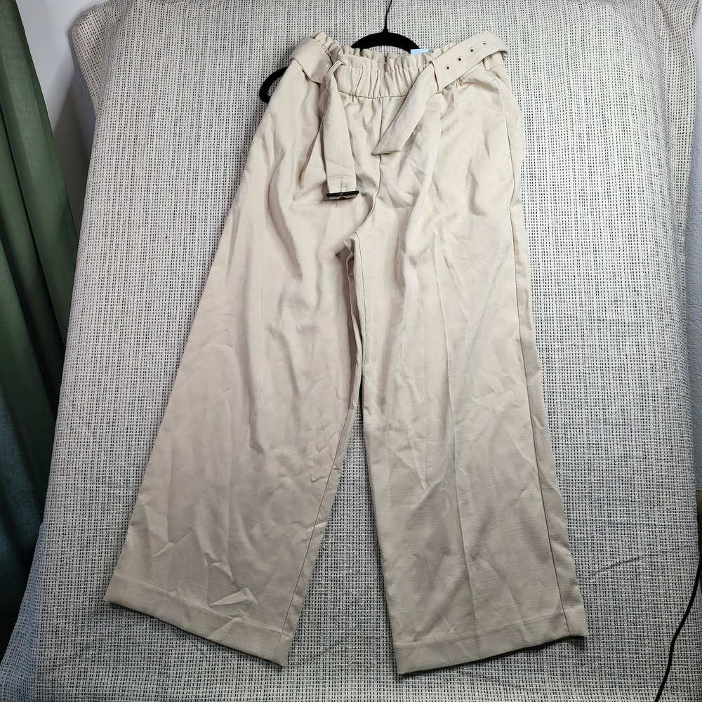 Ann Taylor Wide Leg Pants Womens Petite M‎ Beige High Waist Casual Pleated